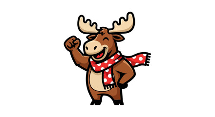 Fototapeta premium Cartoon moose wearing red scarf.