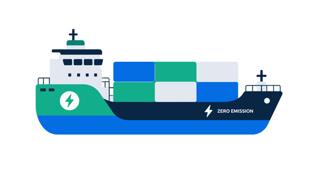 Colorful cargo ship with stacked containers on calm sea.