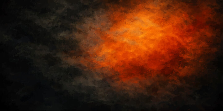 Abstract fire explosion with flames, smoke and glowing light in a dark background