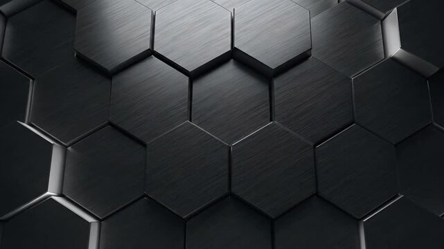 Dark metallic hexagonal pattern 3D texture background.