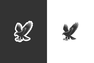 A sleek, modern eagle logo design displayed on contrasting dark and light backgrounds, emphasizing strength and freedom © DzgnVibe