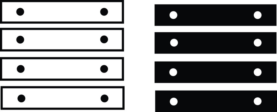 Minimalist server rack icon pack. Database mainframe units. Technology infrastructure layout design. Web hosting computer components.  