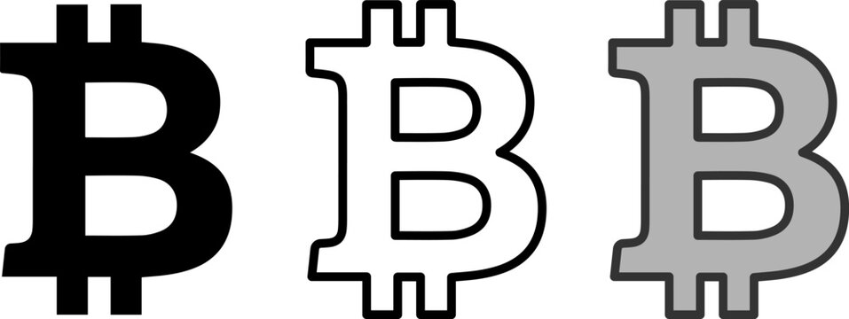 Three variations of the bitcoin currency symbol icon