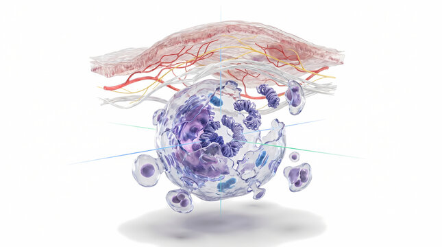 Microscopic View of Immune Cells Attacking a Microbe