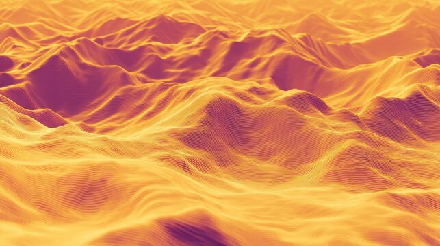 Abstract undulating terrain displays vibrant fiery and magenta color gradients