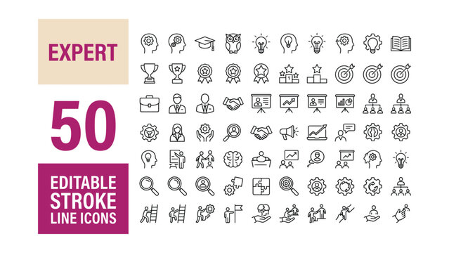 Expert icon set. Editable line icons. Vector illustration.
