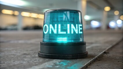 Fototapeta premium Bright Blue Light Indicating Online Status in Modern Workspace