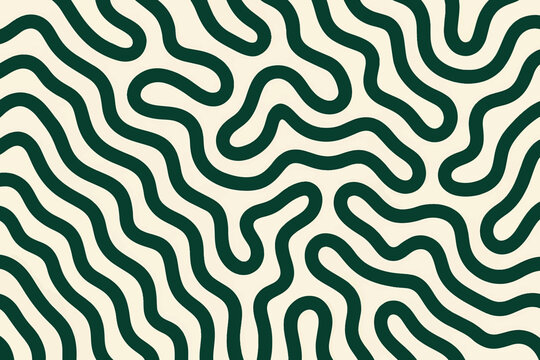 Commercial grade organic reaction diffusion background with dark green wavy lines on cream.