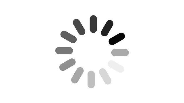 Circular loading spinner animation, minimalist buffer wheel icon on white background