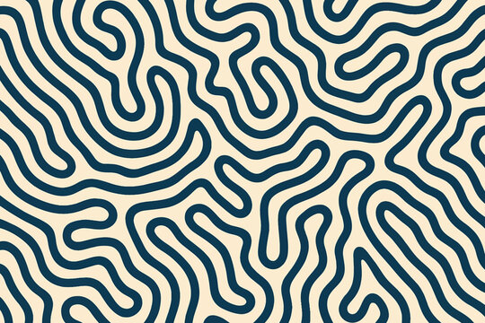 Abstract reaction diffusion flow lines background with dark blue labyrinth pattern on cream.