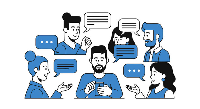 Group of people chatting on phones.