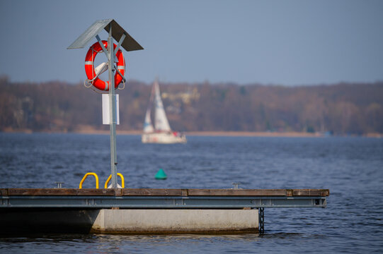 Lifebuoy on the lakeside pier