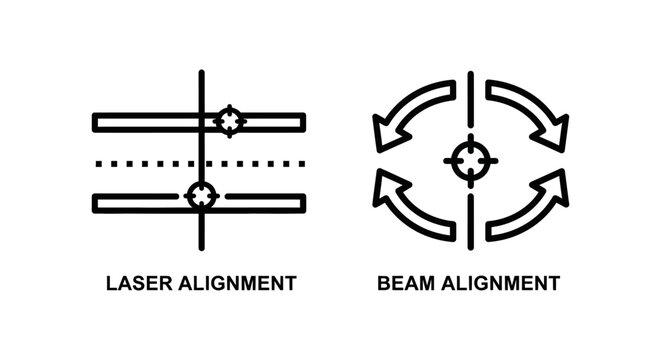 Laser alignment and beam alignment precision measurement icons with alignment measurement precision adjustment calibrate instrument technology engineering scientific accuracy