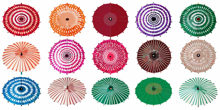 Colorful Parasols Collection Vector Illustration On White Background