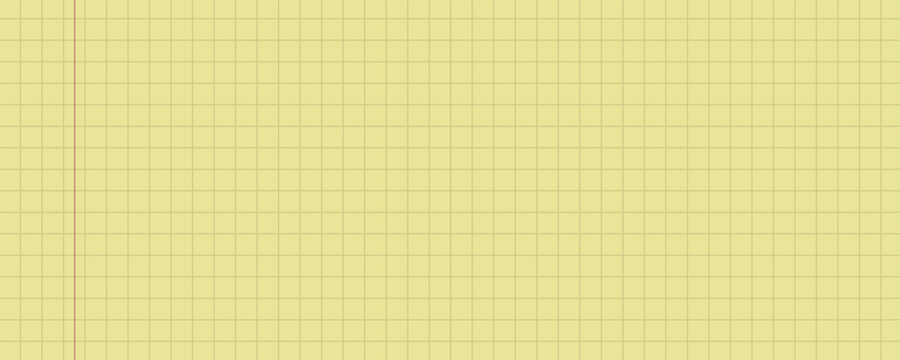 paper notebook note line background with yellow graph pad and sheet for school. White memo page with grid pattern and red margin by blank texture. Study layout for math journal and scrapbook.