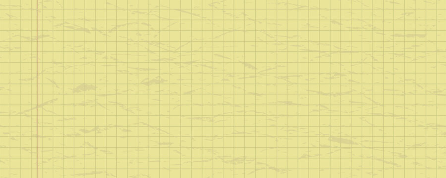 paper notebook note line background with yellow graph pad and sheet for school. White memo page with grid pattern and grunge texture by red margin. Blank study layout for math journal and scrapbook.