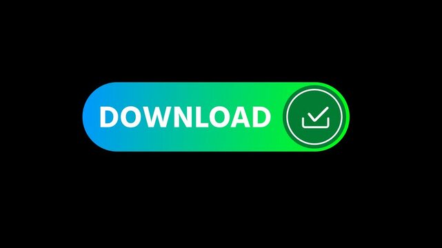 Download button animation with checkmark, minimalist blue and green gradient loading bar on black background