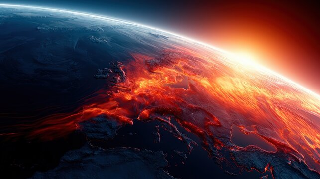 Global Catastrophe with Earth on Fire and Bright Sun