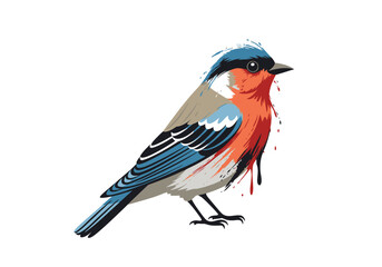 Colorful Bird with Blue Head and Red Chest Watercolor Style Illustration. © Jepry