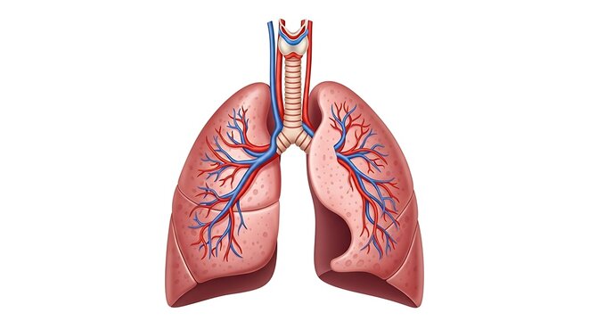 Human lungs with bronchial tubes and blood vessels illustration.