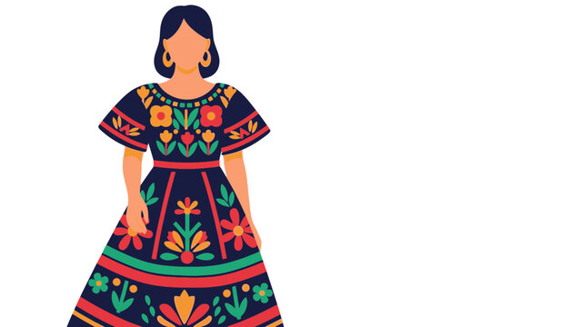 Woman in Colorful Traditional Mexican Huipil Dress