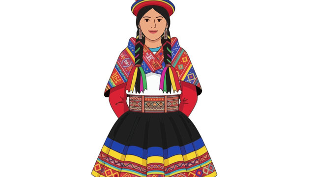 Woman in Traditional Colorful Peruvian Quechua Dress