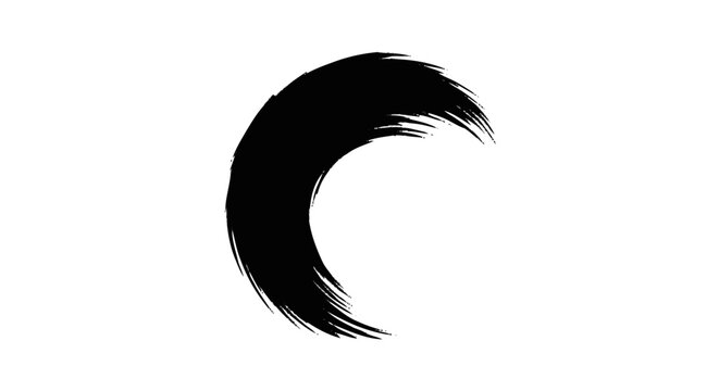 Bold black paint stroke forming a wide imperfect circular arc with rou