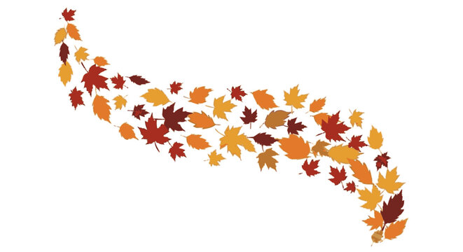 Flat vector illustration of vibrant autumn leaves in red orange and ye