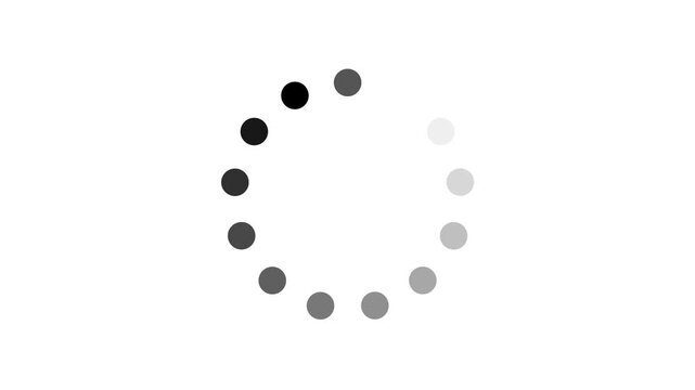 Radial loading spinner animation, minimalist dotted preloader icon rotating on a white background,
