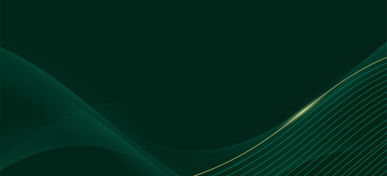 3D green luxury abstract background overlap layer on dark space with golden wave lines decoration. Modern graphic design element cutout style concept for web banner, art, flyer, card or brochure cover