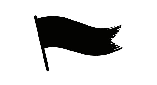 Solid black flag silhouette with curved flagpole detail dynamically pr