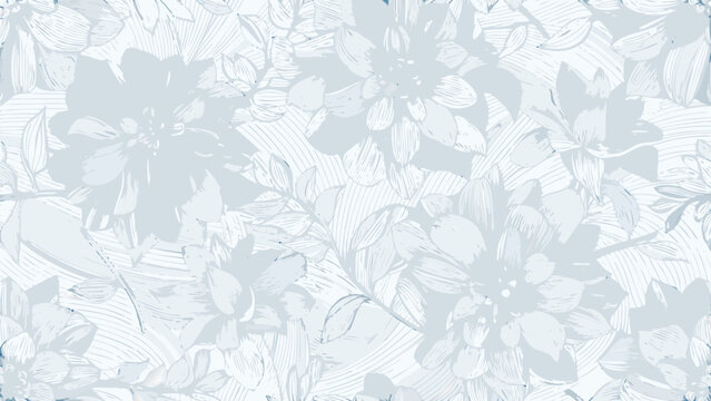 Floral ornament with dahlia motifs light blue vector pattern