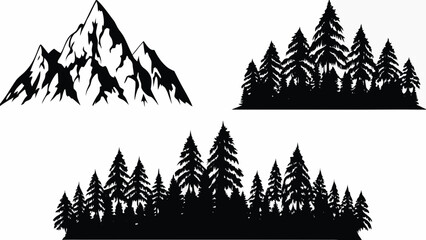 Mountain And Forest Silhouettes Black And White Vector Illustration © Sarathi