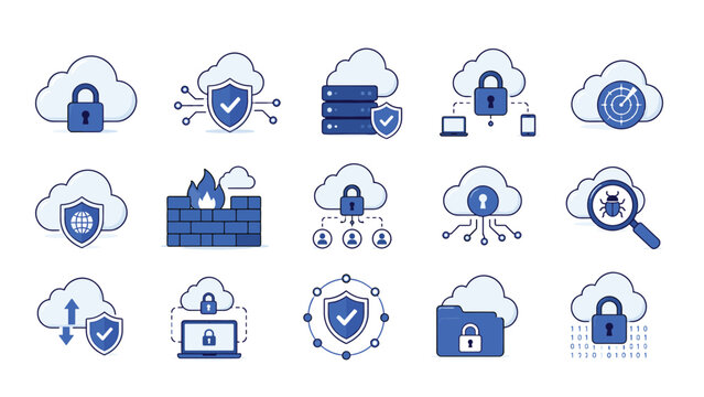 Cybersecurity Protection Icons Collection For Digital Security Solutions Projects