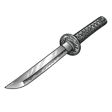 Detailed illustration of a traditional Japanese samurai tanto dagger weapon.