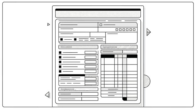 Minimalist vector form template with input fields, checkboxes, and table