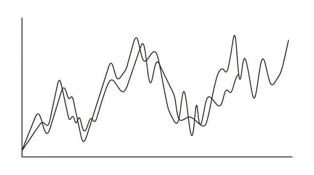 Minimalist vector illustration of two fluctuating line graphs on an axis