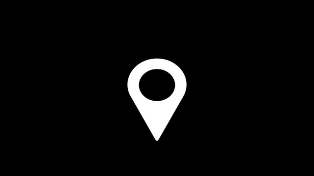 White location pin icon animation, minimalist map pointer symbol on a black background,
