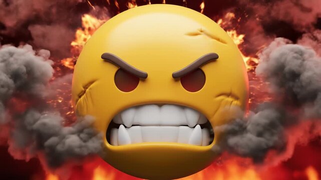 Angry Emoji with Smoke. 4K Video, suitable for rage reaction videos, gaming frustration content, anger management PSAs, and dramatic social media posts.