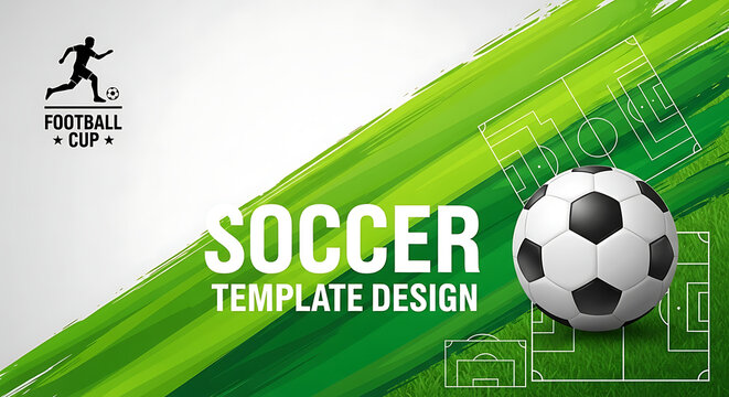 Soccer cup competition template design with ball and field lines football template graphics tournament championship competition training athletic abstract illustration