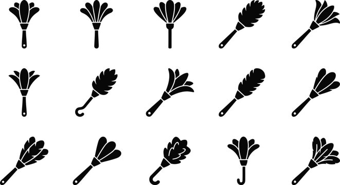 Collection of various duster cleaning tools silhouettes.