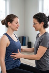 Fototapeta premium Physiotherapist guiding client through ribcage breathing exercise