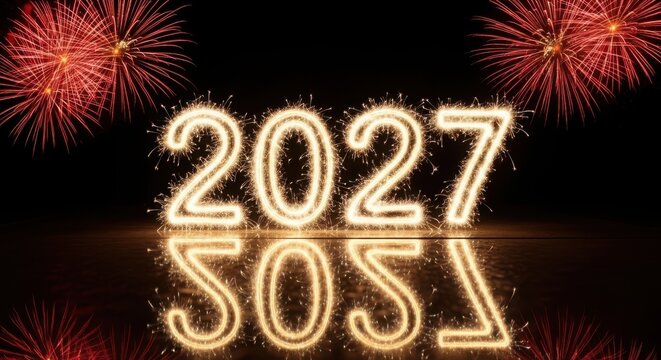 Fireworks display with 2027 written in lights illustration