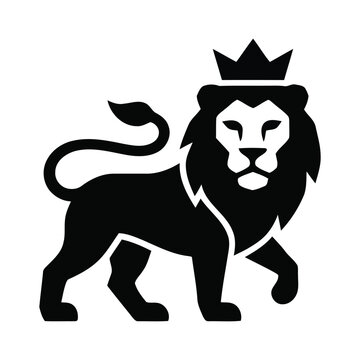 Lion of Judah full body icon. Minimalist standing lion with crown silhouette vector