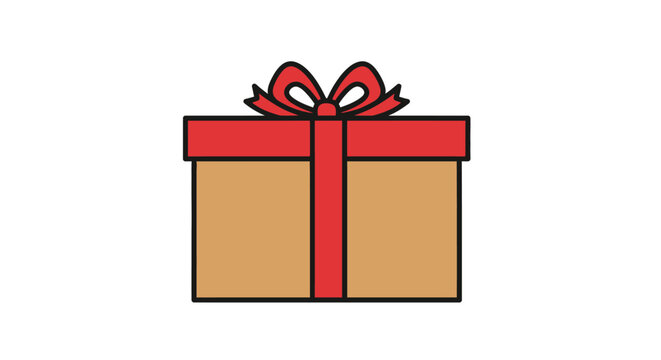 Colorful gift box with red ribbon bow illustration.
