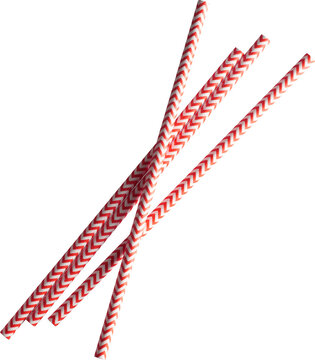 Red and white chevron paper drinking straws isolated on transparent background