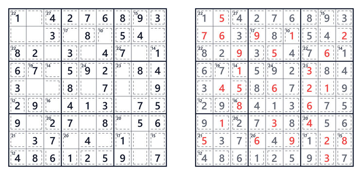 Easy Killer Sudoku with answers for worksheet