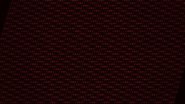 Dark Red Binary Code Grid with One and Zero Digits in Cyberspace Motion