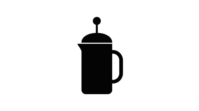 Black French Press Coffee Maker Silhouette Icon.