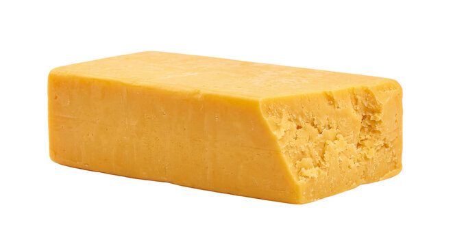 A solid block of delicious cheddar cheese isolated on a white background